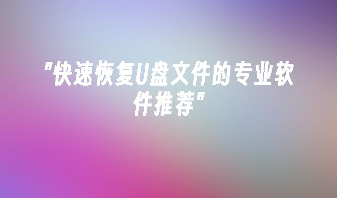 快速恢复U盘文件的专业软件推荐